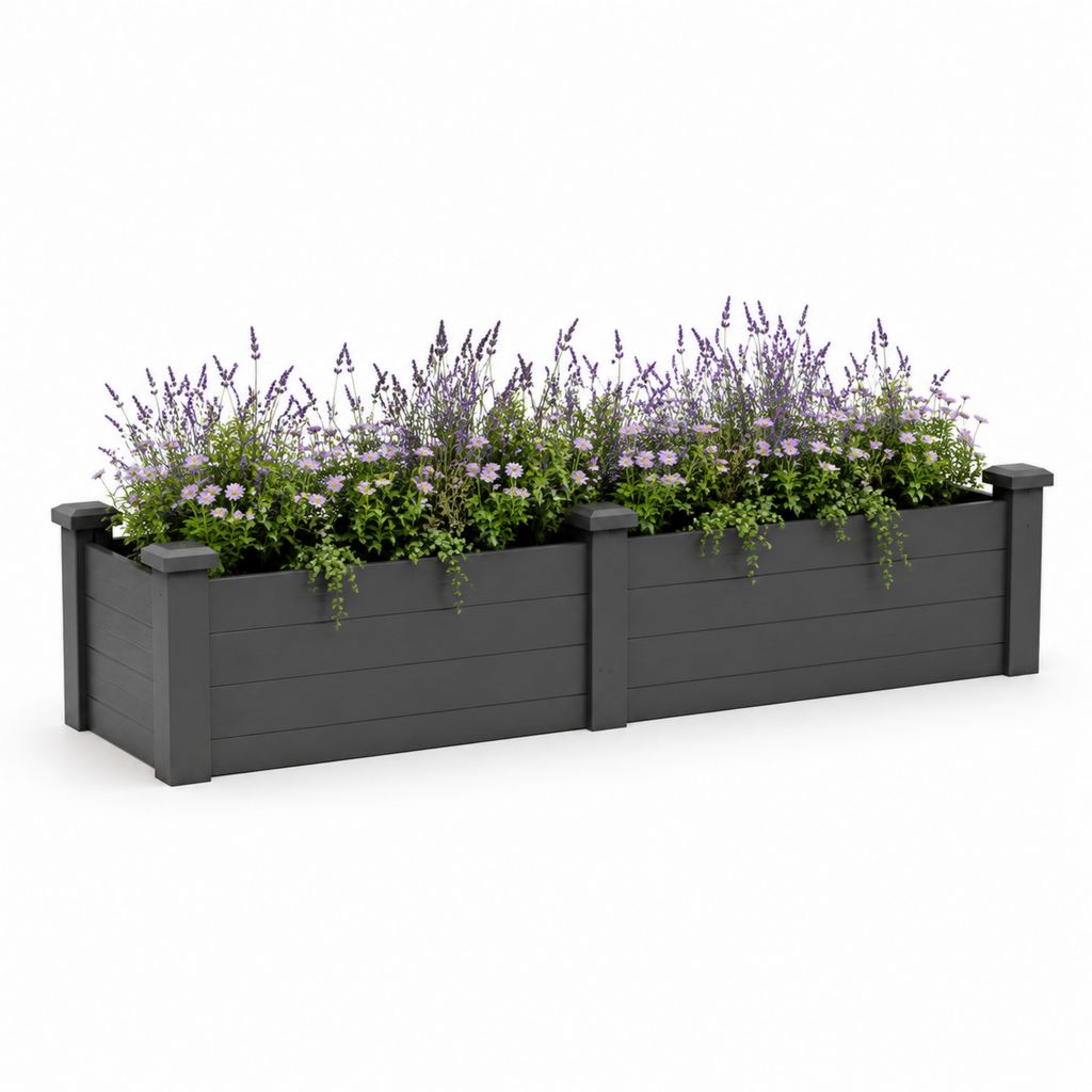 Jardinière surélevée rectangulaire en composite WPC anthracite 200 x 40 x 45 cm