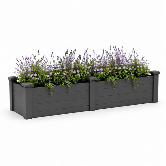 Jardinière surélevée rectangulaire en composite WPC anthracite 200 x 40 x 45 cm