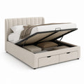 Lit coffre avec rangement beige en polyester rectangulaire 160 x 200 cm