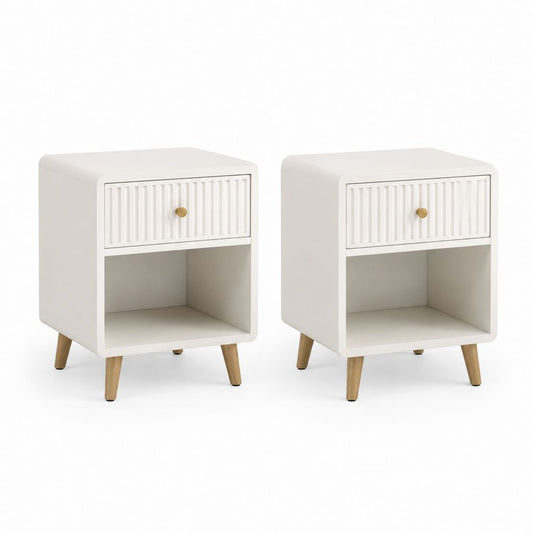 Lot de 2 tables de chevet rectangulaires blanches en MDF et bois massif 40 x 35 x 60 cm