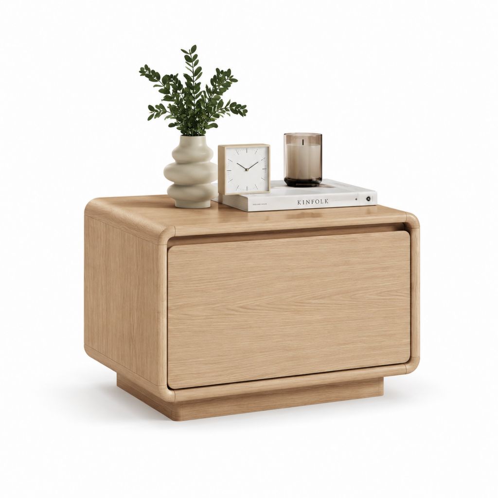 Table de chevet à tiroir en MDF plaqué chêne naturel 50 x 40 x 45 cm