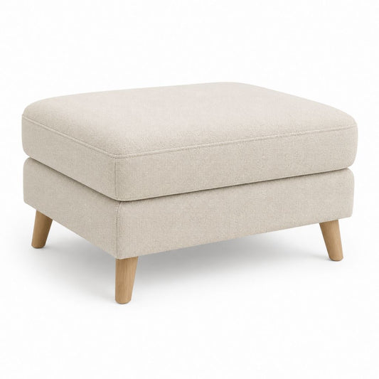 Repose-pieds rectangulaire beige en polyester avec pieds en bois massif 80 x 60 x 45 cm