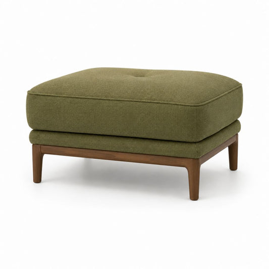 Repose-pieds carré vert olive en polyester et hévéa massif 90 x 70 x 43 cm