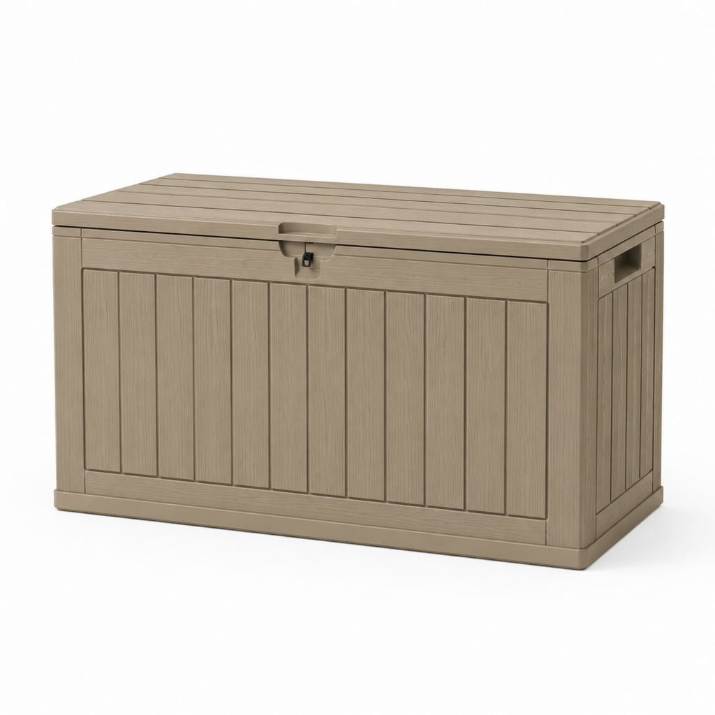 Coffre de jardin verrouillable taupe en polypropylène 455 L 120 x 56 x 63 cm