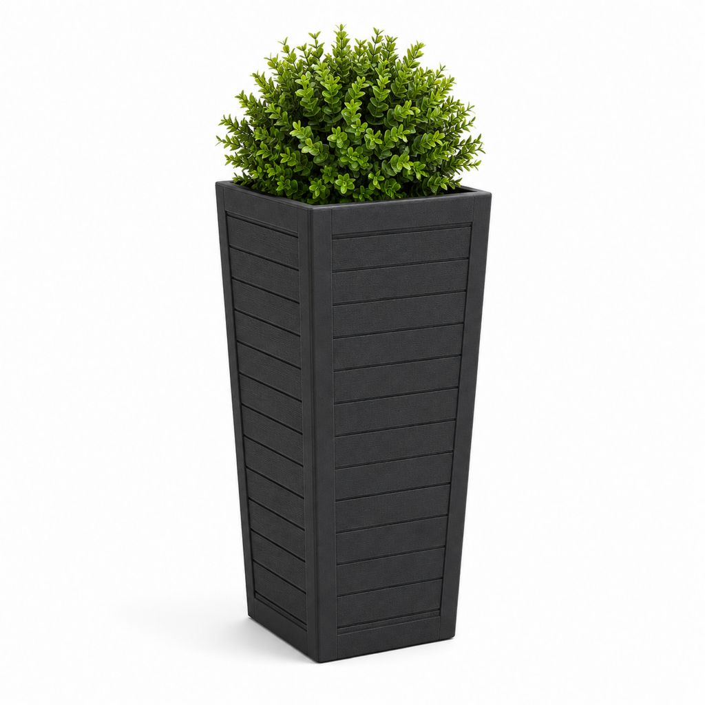Pot de fleurs haut carré noir en polypropylène avec plante artificielle en polyéthylène 30 x 30 x 60 cm