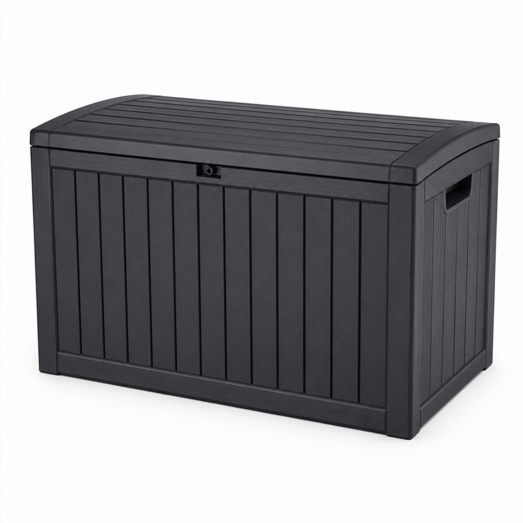 Coffre de jardin extérieur noir en polypropylène rectangulaire 570 L 155 x 72.4 x 64.4 cm