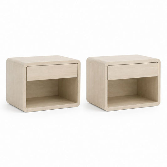 Lot de 2 tables de chevet avec tiroir beige en MDF plaqué chêne forme carrée 40 x 40 x 45 cm