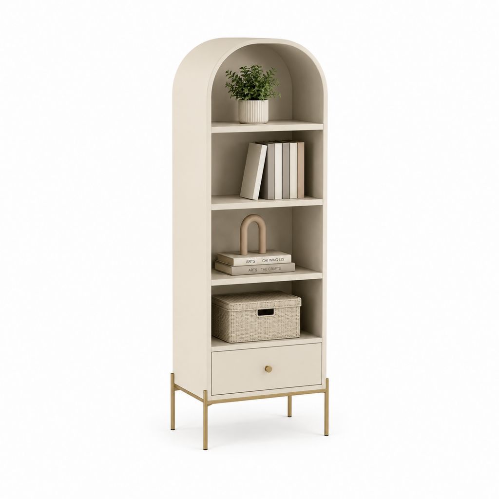 Bibliothèque sur pied beige en panneaux MDF avec 4 niveaux et tiroir 60 x 35 x 180 cm