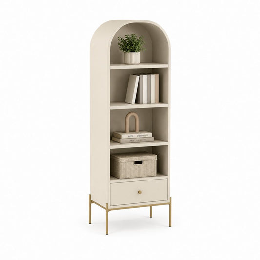 Bibliothèque sur pied beige en panneaux MDF avec 4 niveaux et tiroir 60 x 35 x 180 cm