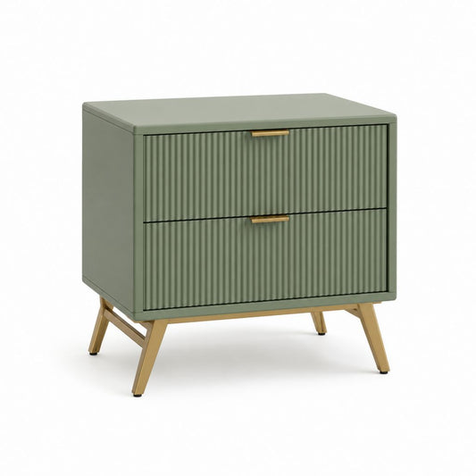 Table de chevet 2 tiroirs vert sauge en panneaux MDF 60 x 40 x 60 cm