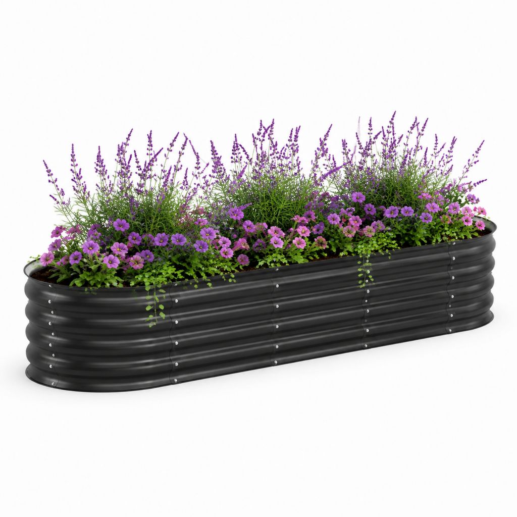 Jardinière surélevée ovale en acier galvanisé noir 240 x 60 x 30 cm