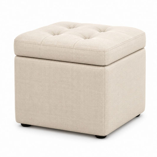 Pouf repose-pieds carré beige en polyester capitonné 45 x 45 x 45 cm