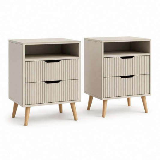 Lot de 2 tables de chevet beige en MDF avec 2 tiroirs 40 x 35 x 60 cm
