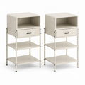 Lot de 2 tables de chevet crème en acier à structure rectangulaire 40 x 35 x 75 cm avec tiroir et étagères